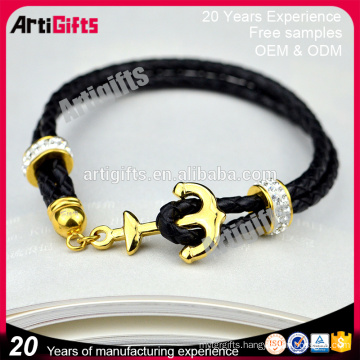 Promotional gift Custom logo leather anchor bracelet for men